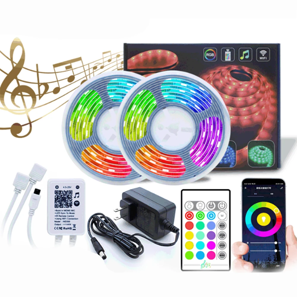 12V 150 светодиодные полосы света музыка водонепроницаемый RGB комплект SMD 5050 ленты