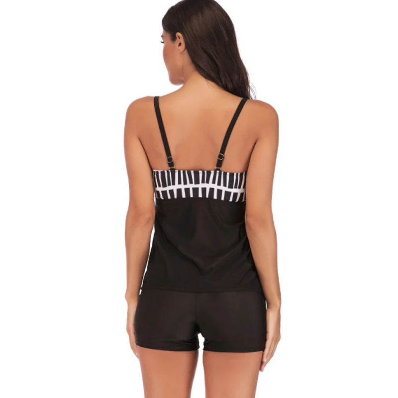 Женский размера плюс танкини купальник с шортами черный сетчатый открытой