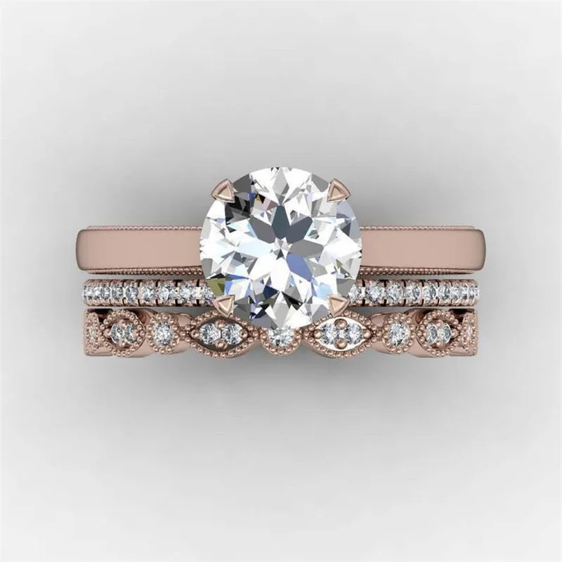 

3 Pcs/set Hot Sale Rose Gold Color Inlaid Crystal Zircon Alloy Female Ring Set for Women Jewelry Accessories
