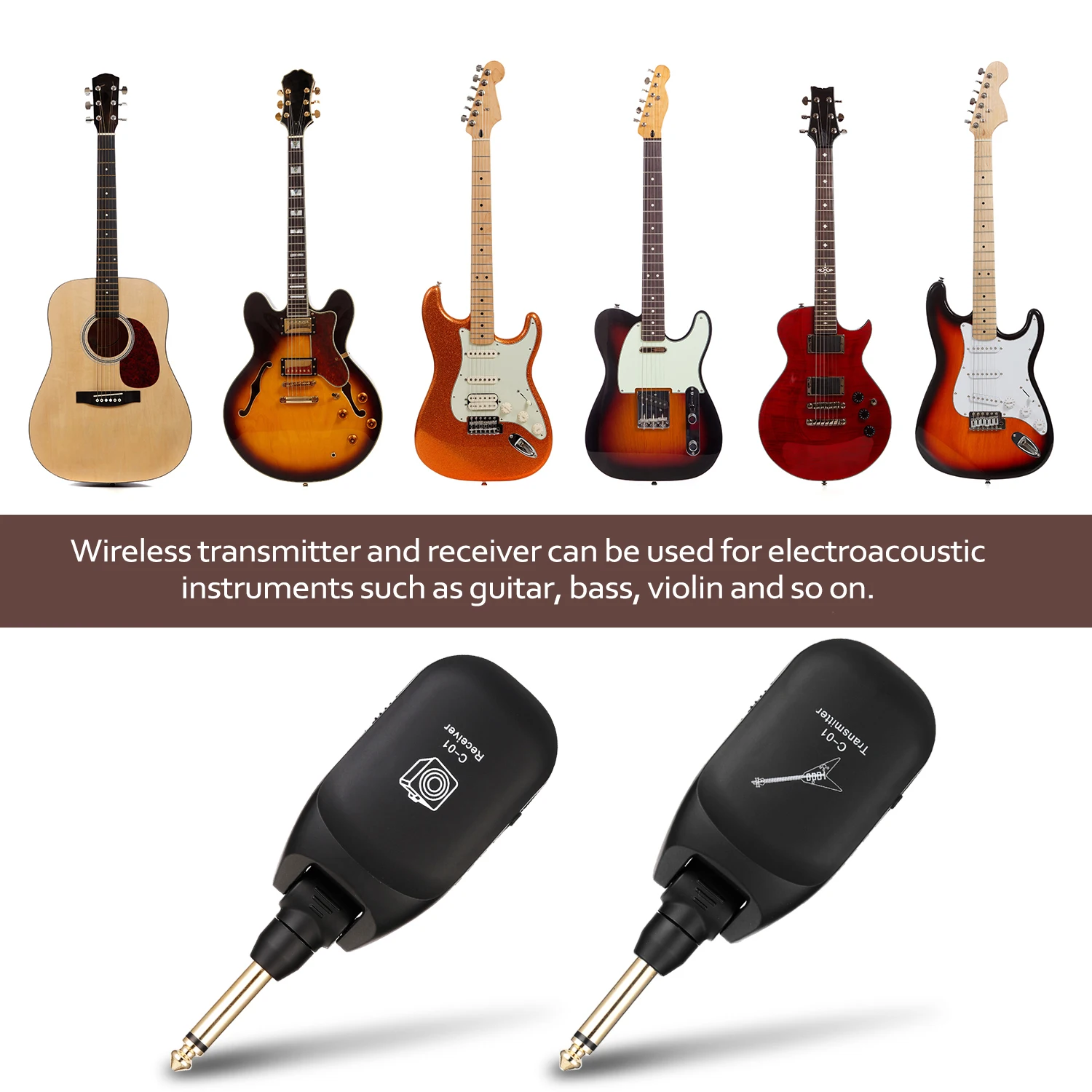 

Wireless Guitar System Built-in Rechargeable 4 Channels Wireless Guitar Transmitter Receiver for Electric Guitar Bass Parts