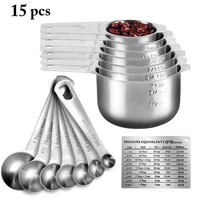15 pcs measuring cup and spoon multipurpose flour measuring spoon for baking tool stainless steel mini spoons with scale plate