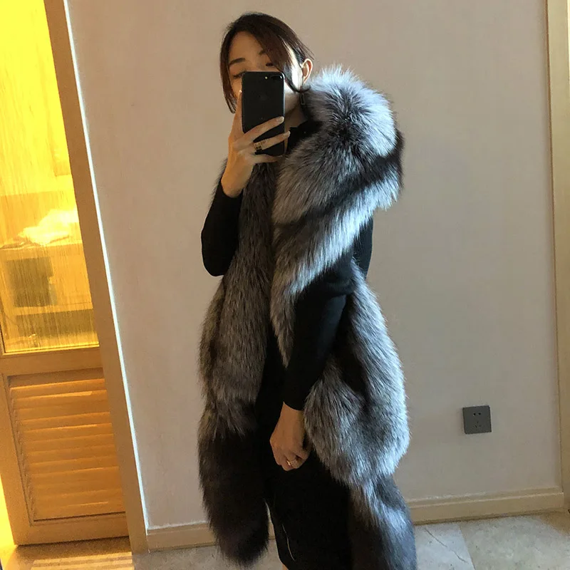 MS. Minshu, длинная шаль из лисьего меха, роскошная шаль из натуральной лисьего меха, шаль из цельной лисьего меха, шаль с хвостиками, шарф из натурального Лисьего меха