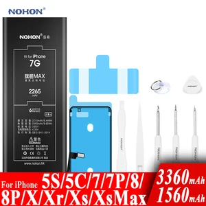 nohon battery for apple iphone 7 8 plus 5s 5c x xr xs max 7plus 7p 8p iphone7 1560 3360mah bateria tools for iphone 5s 8 7 plus free global shipping