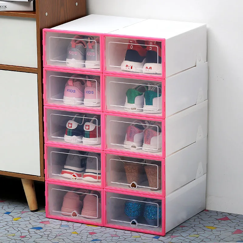 31x20x12cm pink 10 10 шт. прозрачная коробка для обуви утолщенная прозрачная Пылезащитная коробка для хранения обуви canbe наборный комбинированный шкаф для обуви органайзер для обуви - Цвет: 31x20x12cm pink 10