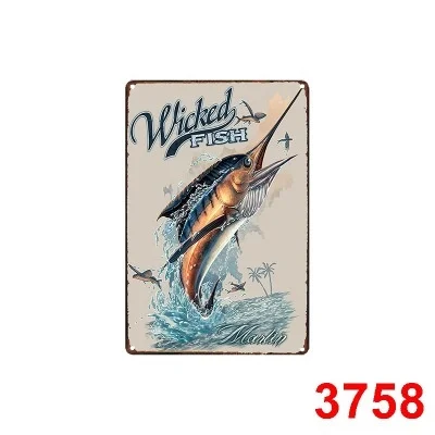 

Gone Fishing Vintage Metal Tin Signs Bar Pub Home Decor Animal Wall Decoration Iron Painting Fish Retro Plaque Art Poster