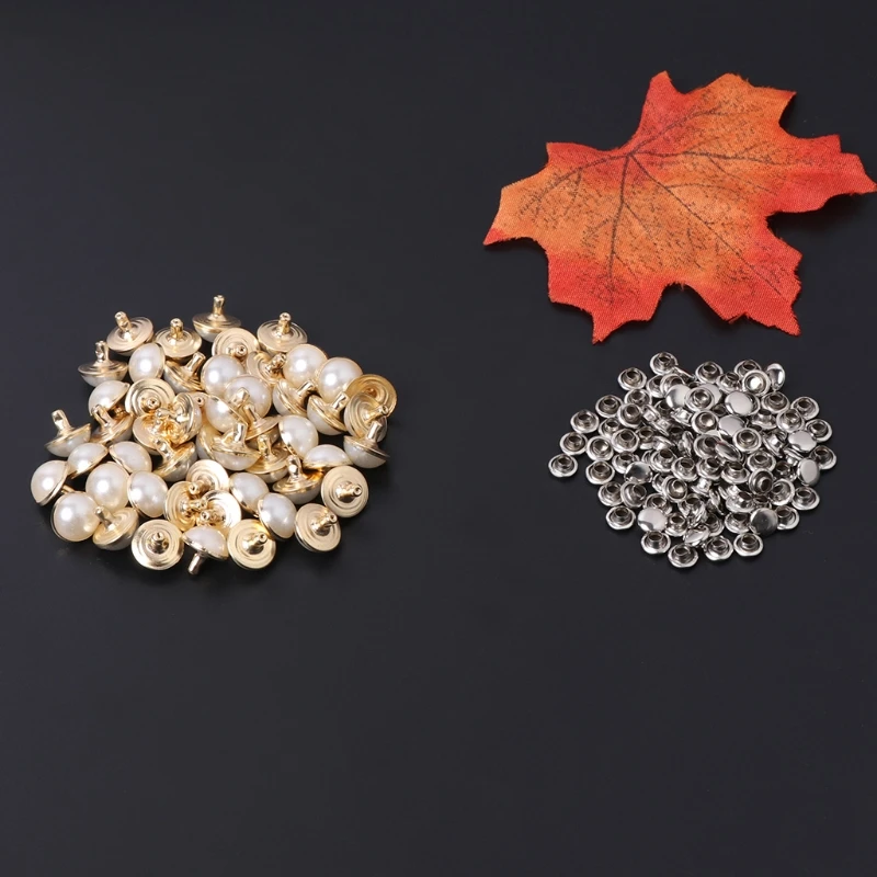 C5AC 100x искусственный жемчуг с заклепками Шпильки Кожаный Мешок Обувь Одежда