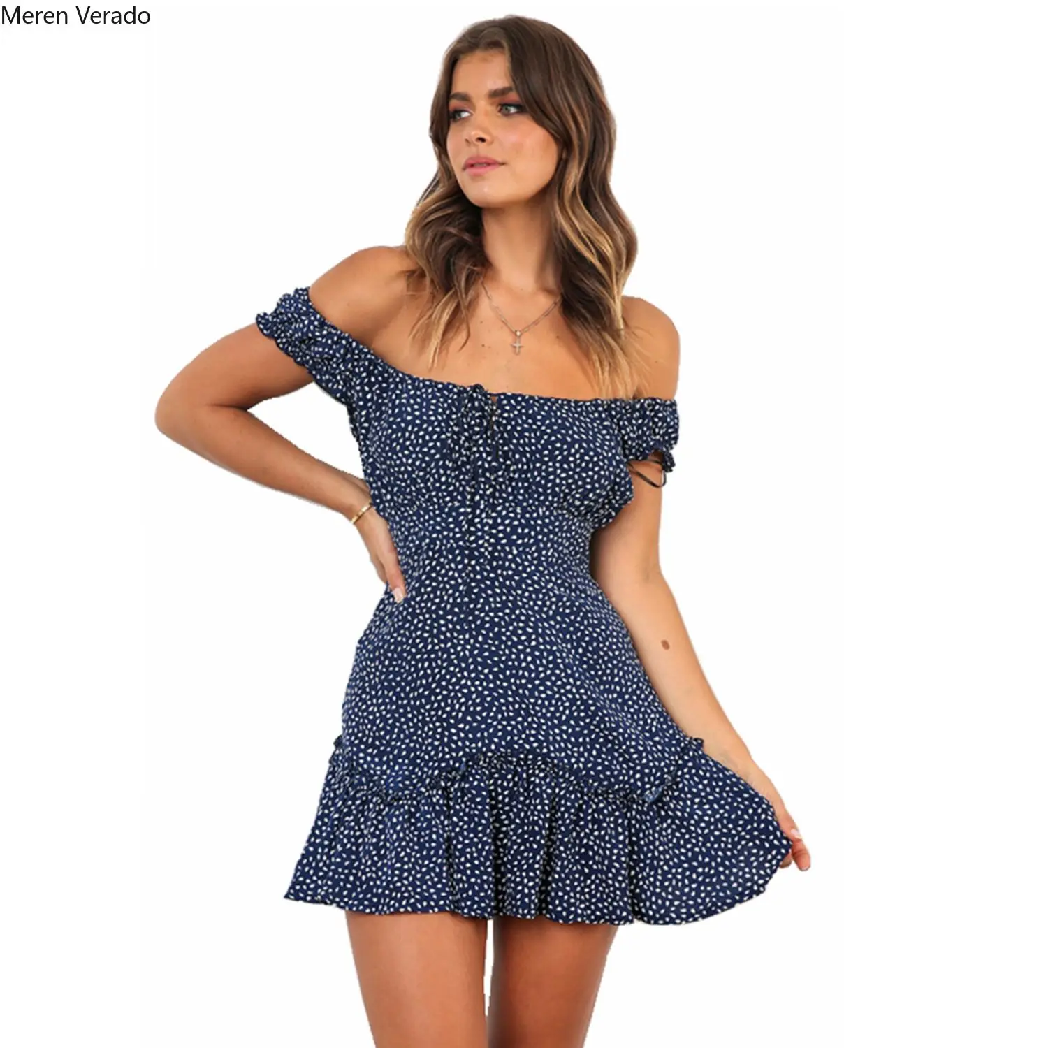 Женское платье с коротким рукавом Meren Verado элегантное мини-платье оборками и