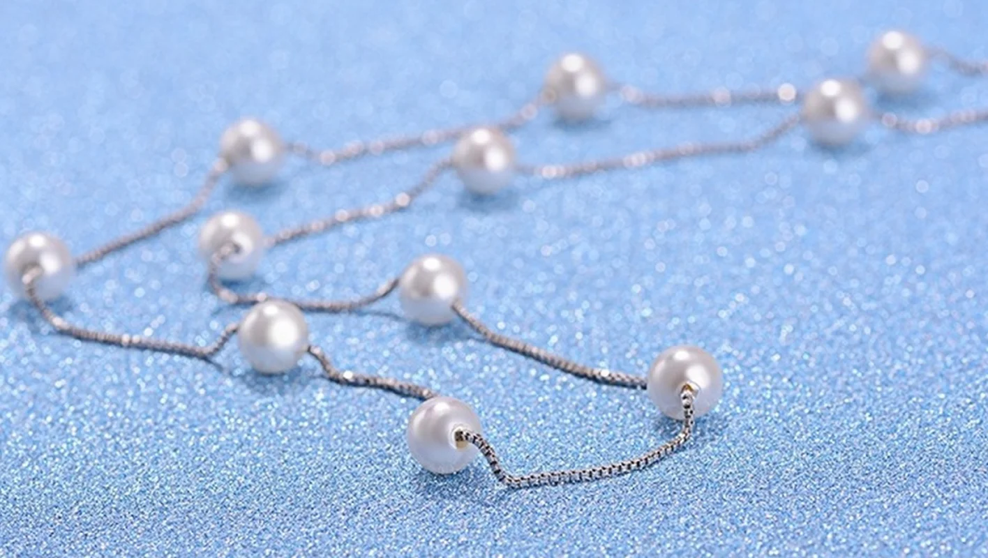 

925 Sterling Silver Jewelry 12 PCS 6mm Pearl Box Chain Choker Necklace kolye collares bijoux femme S-N54