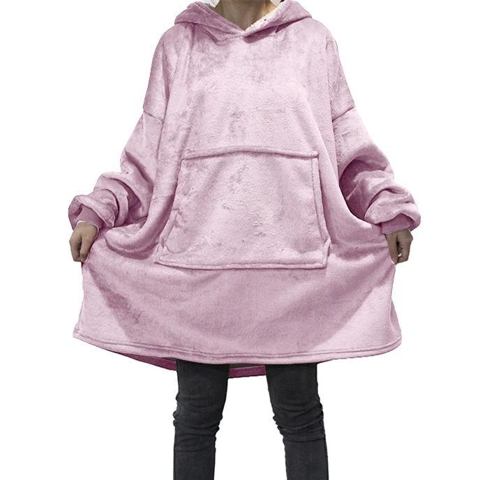 

Winter Oversized Hoodies Women Fleece Warm TV Blanket with Sleeves Pocket Flannel Plush Thick Sherpa Giant Hoody Long Sweatshirt