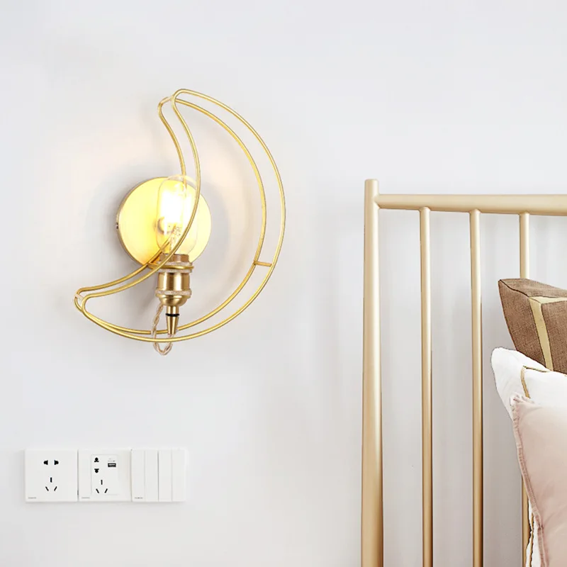 

Brass switch moon gold wall lamp Nordic modern contracted wall lamp corridor stair bedroom bedside door