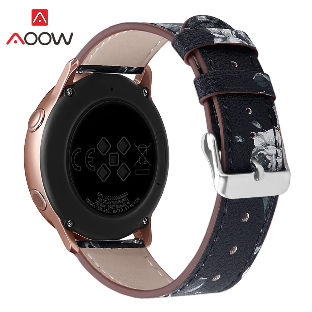 Ремешок для часов из натуральной кожи с цветочным принтом для samsung Galaxy Watch Active 42 мм S2 Розовый Красный сменный ремешок для браслета 20 мм