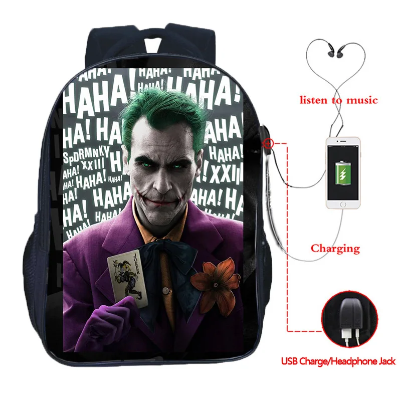 1 16 Inch High Quality Joker USB Charge School Bags Students School Rucksack Boys Girls USB Charging Joker Travel Backpack Gifts - Color: 1