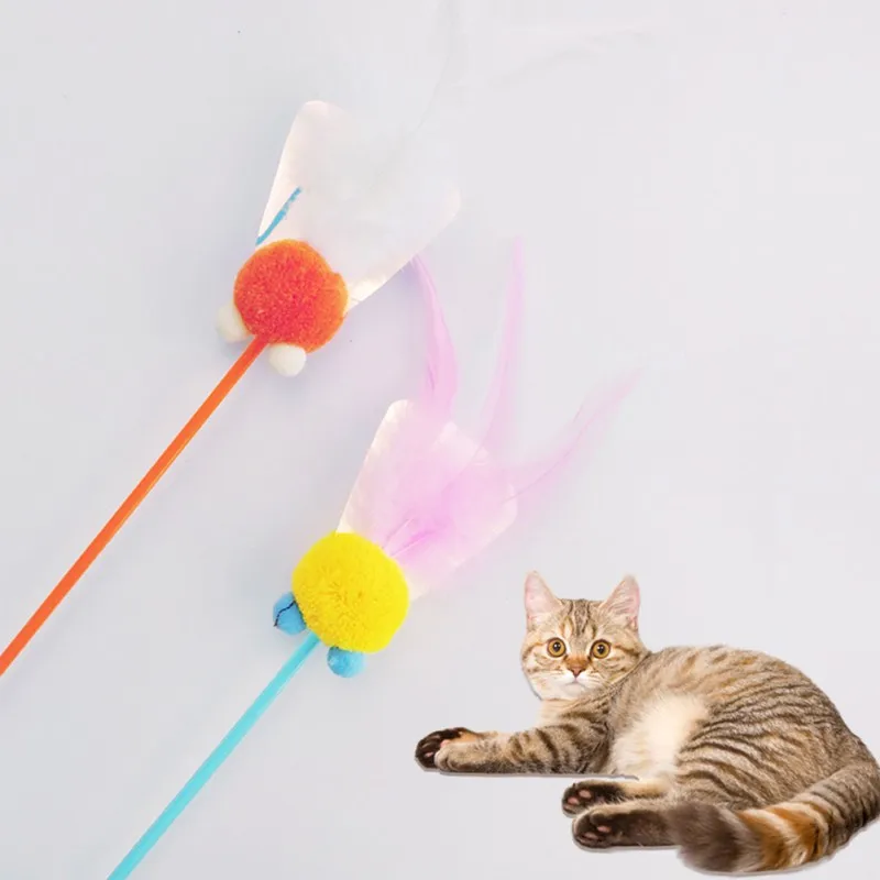 

Cat Wand Toy Interactive Teaser Cat Toy With Colorful Feather And Bell Kitten Exercise Cat Teaser Toys Cat Training Accessories