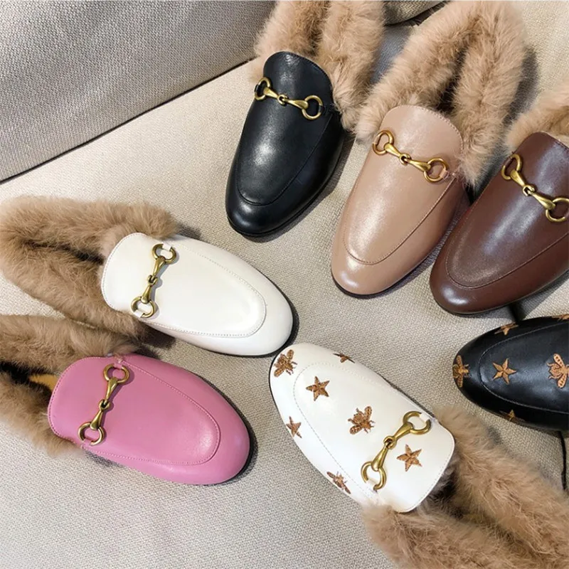 

2022 spring and autumn European and American new flat loafers rabbit fur shoes