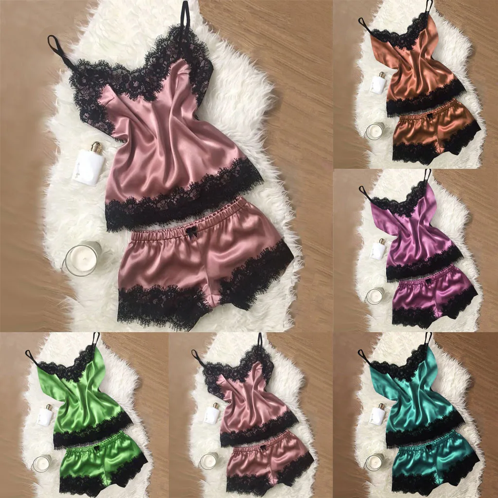 Пижама женская кружевная атласная комплект нижнего белья Соблазнительная