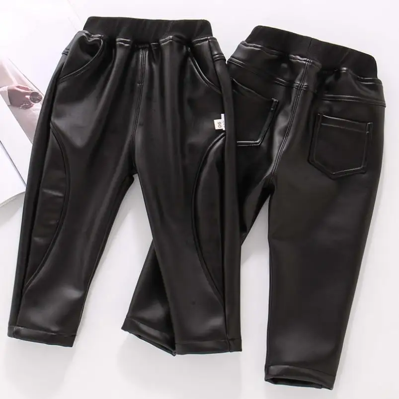 Новые детские зимние повседневные кожаные штаны утепленные теплые для мальчиков