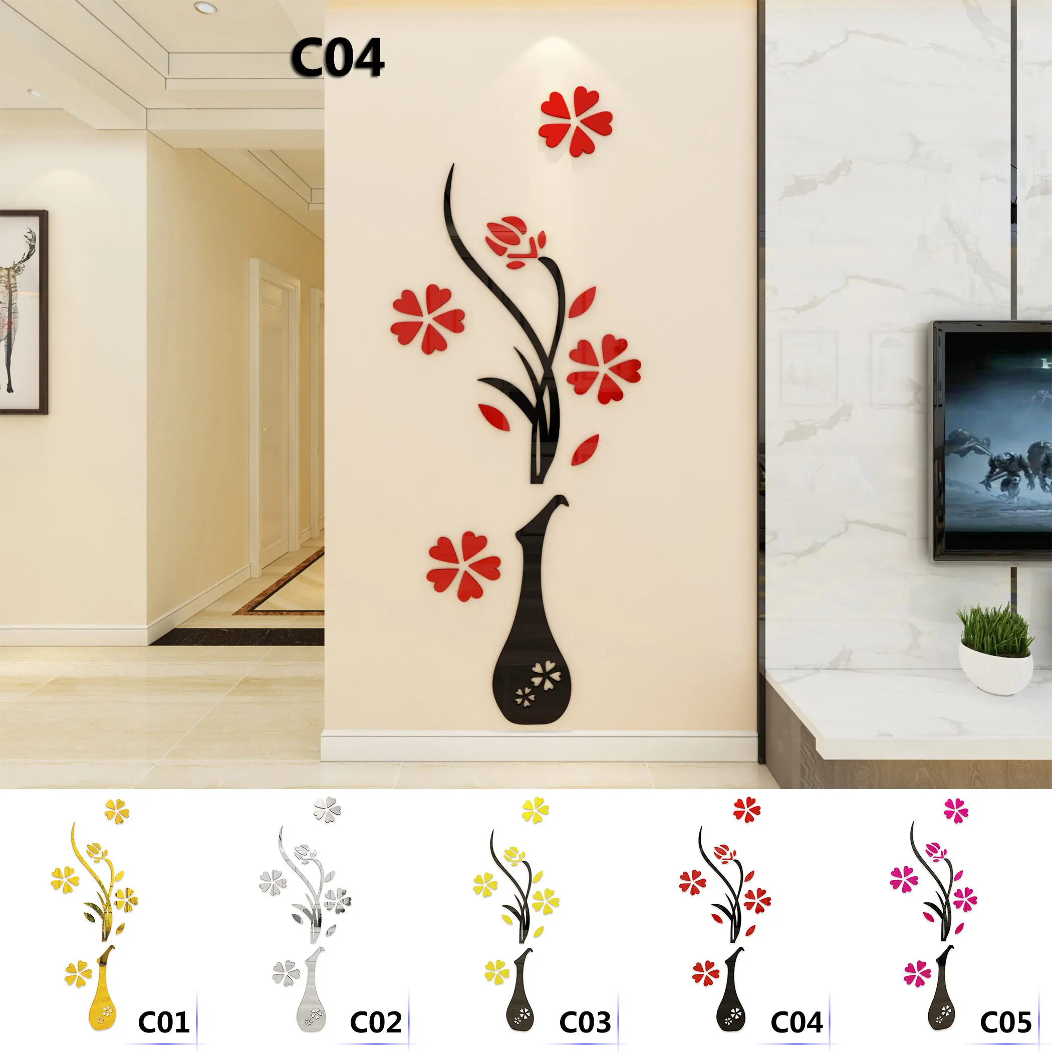 

Kinds Vase & Plum Modern Simple 3D Acrylic Wall Sticker Vinyl Decal Home Decor