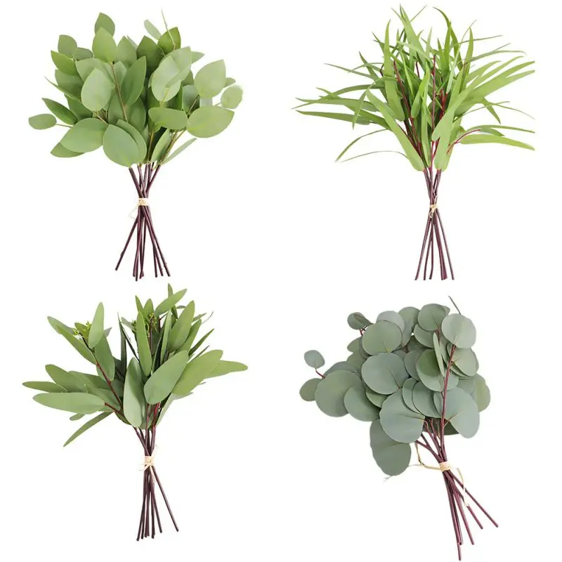 Новая искусственная трава воды эвкалипта пластиковыми растениями зеленая