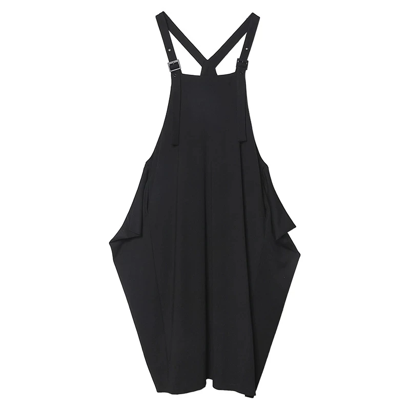 

Vintage Loose Big Size Strap Dresses Fashion Ins Double Pockets Design Woman Dress 2021 Spring Summer Personality Vestidos