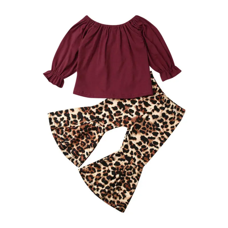 

Autumn Girls Clothes 2019 Kid Baby Girl Long Sleeve Tops T-shirt+Leopard Flared Pants 2pcs Outfit Set 1-6Y