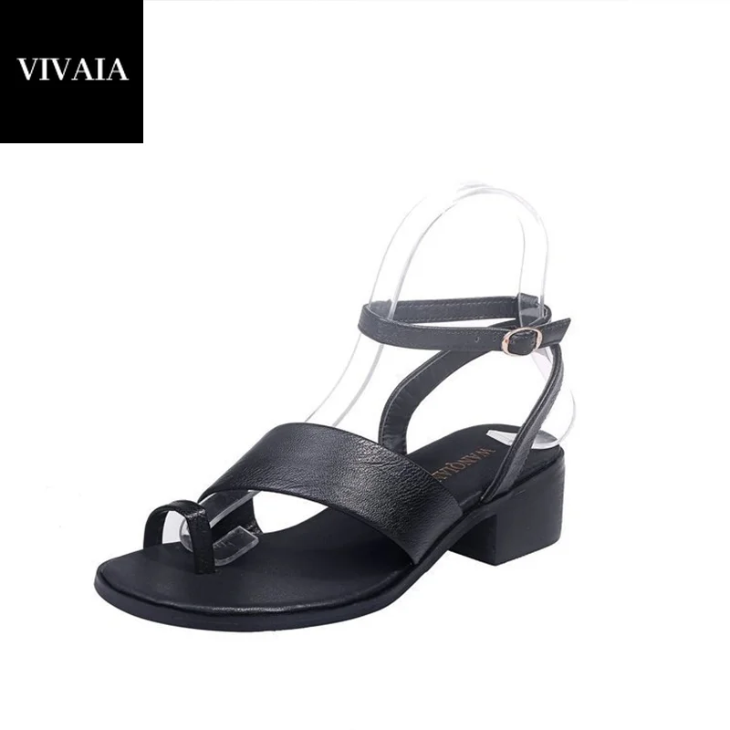 

Toe Ring Buckle Strap Women's Shoess 2021 VIVAIA Summer New Popular Pu Mid Heel Rubber Button Wedge Sandals