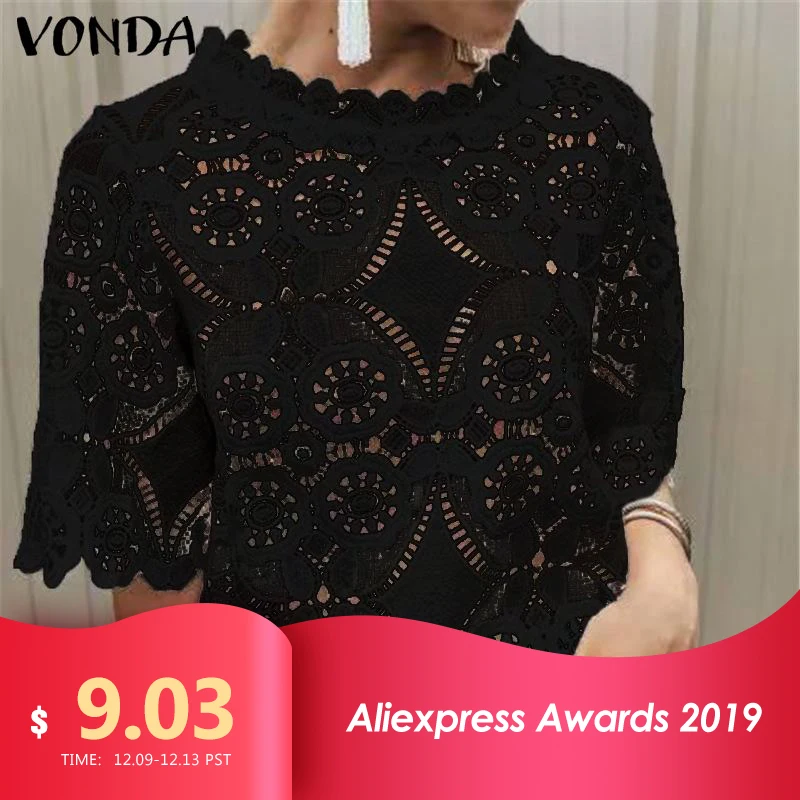 Винтажная Коллекция VONDA, летняя, осенняя, Сексуальная Блузка для вечеринки, женская блуза, 5XL, богемные топы, повседневные, офисные, женские рубашки, туника, плюс
