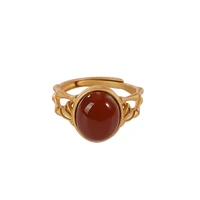 s925 sterling silver gold plated southern red agate ring retro elegant bamboo leaf womens open ring