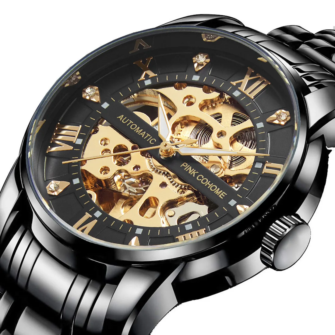 

Live Broadcast of The Same Fine Steel Mechanical Watch Diamond Scale Hollow Movement Automatic Waterproof Men's Watch Luminous