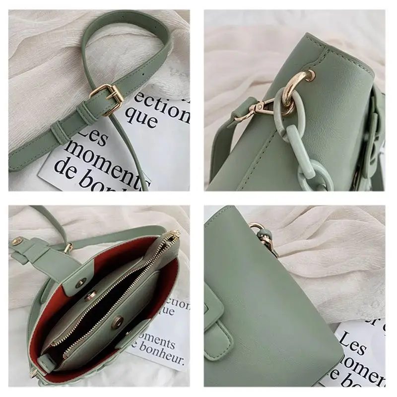 

Casual Acrylic Chain Crossbody Bag For Women Bucket Bags Fashion Small Lady Handbags Designer Female Travel PU Shoulder Bags