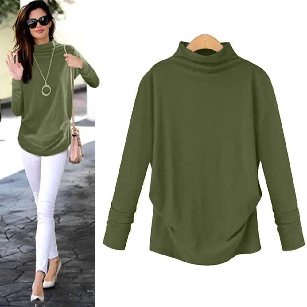 Футболка женская с высоким воротником и длинным рукавом однотонная Повседневная