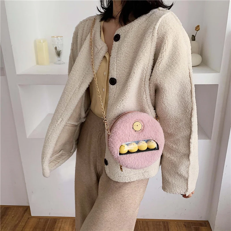 Модная круглая замшевая женская сумка на плечо дизайнерская через с цепочкой