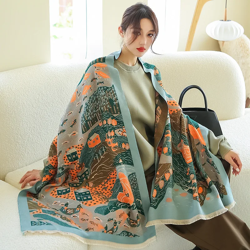 

2021 Luxury Brand Scarf Women Pashmina Shawls Cashmere Warm Scarves Female Blanket Wraps Horse Print Lady Blanket Stoles