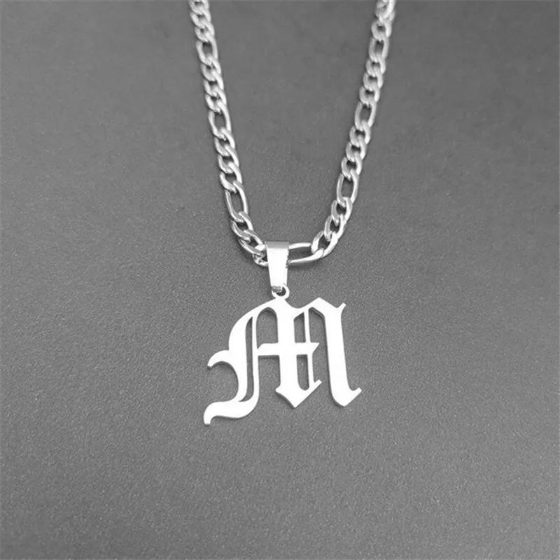 

Europe And The United States To Restore Ancient Ways 26 Ancient English Letters Stainless Steel Pendant Necklace