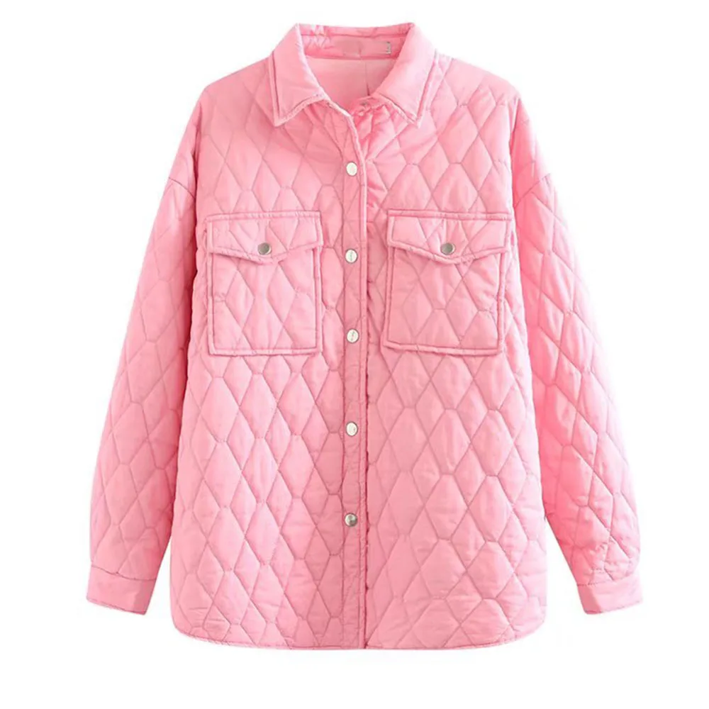 

ZA women's fall/winter 2021 new product loose pockets quilted denim cotton jacket long-sleeved down jacket