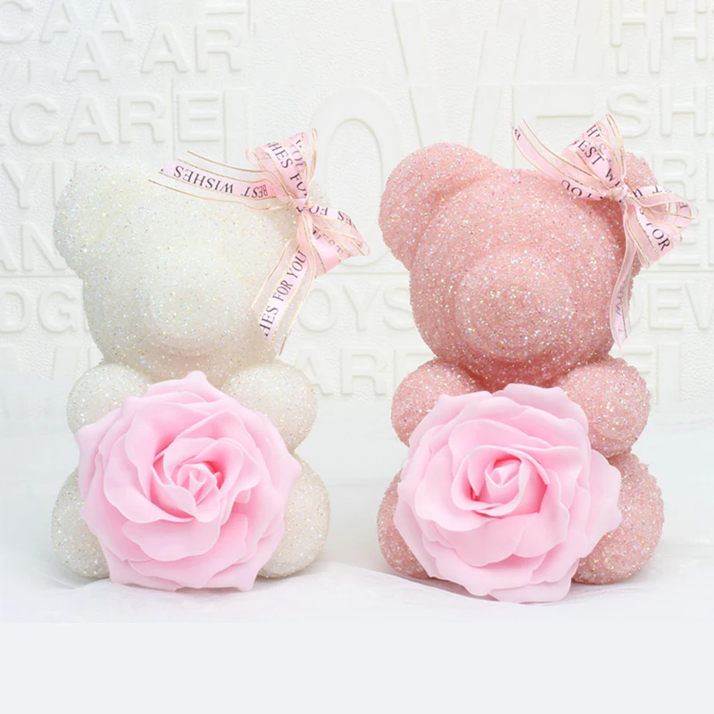 Стразы пенопластовый Медведь с розой Остина цветок мыла для подарка на День