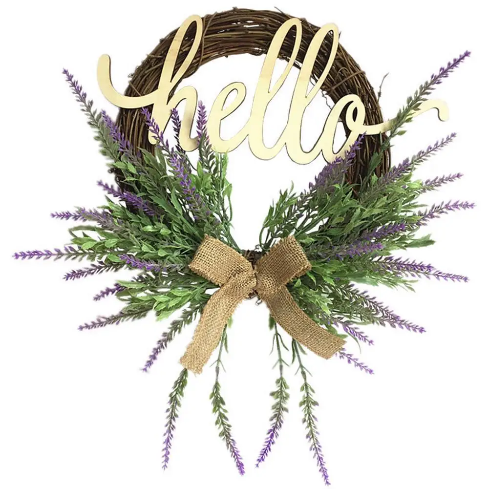 

Здравствуйте, приветствуется, венок лаванды, украшение для крыльца, настенное художественное украшение, украшение для входной двери на Рож...