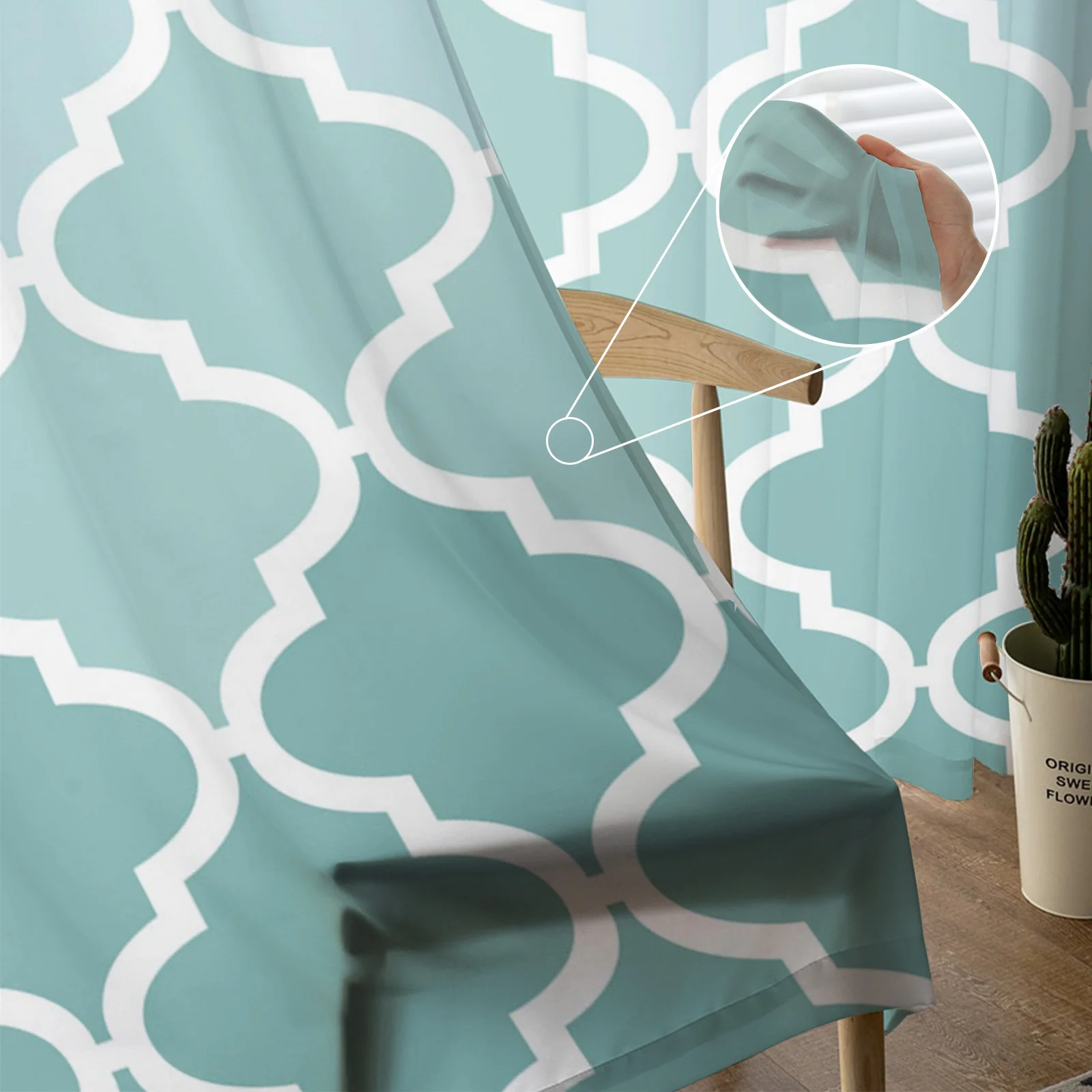 Геометрические синие зеленые градиентные бирюзовые прозрачные шторы оконные