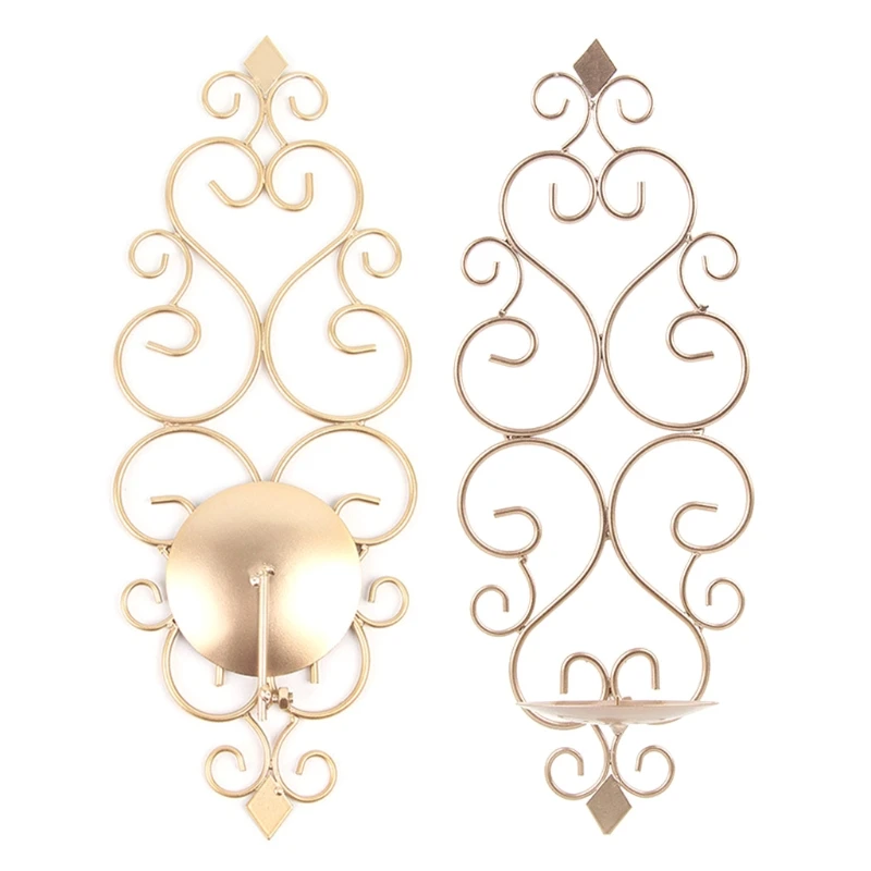 

Iron Wall Candle Sconce Holder Set of 2 Hanging Wall Mounted Pillar Candle Holder Decor for Bedroom Dining Room Living Room N0PA
