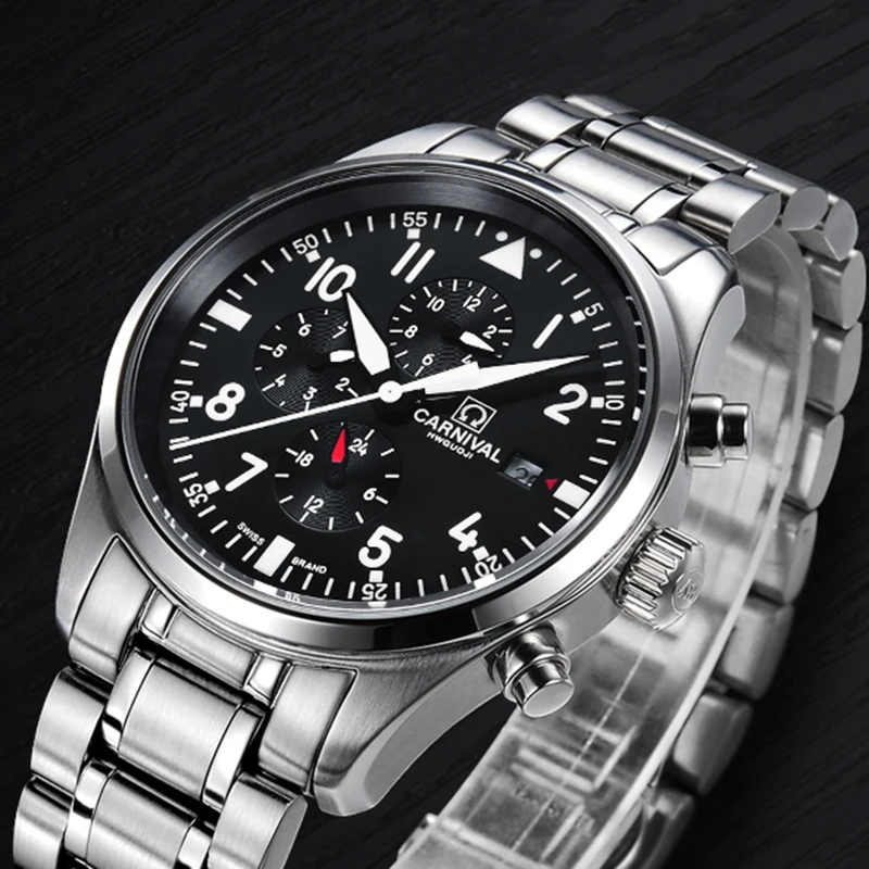 Дешево Мужские водонепроницаемые часы для дайвинга 100 м, роскошные брендовые карнавальные автоматические часы с сапфировым календарем, светящиес...