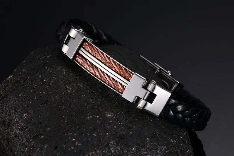 

FXM Braided titanium steel bracelet, man leather hand chain Leather Bracelet