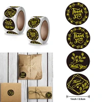 500pcs 2 5cm gold flower thank you stickers black round label gift diy decoration cute stickers