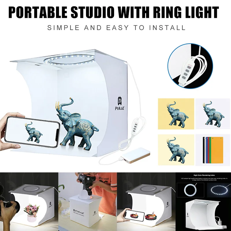 Portable Photostudio Box Set with LED Ring Light Small Photo Props Equipment Studio Shooting Tent Kit ING-SHIPPING | Электроника