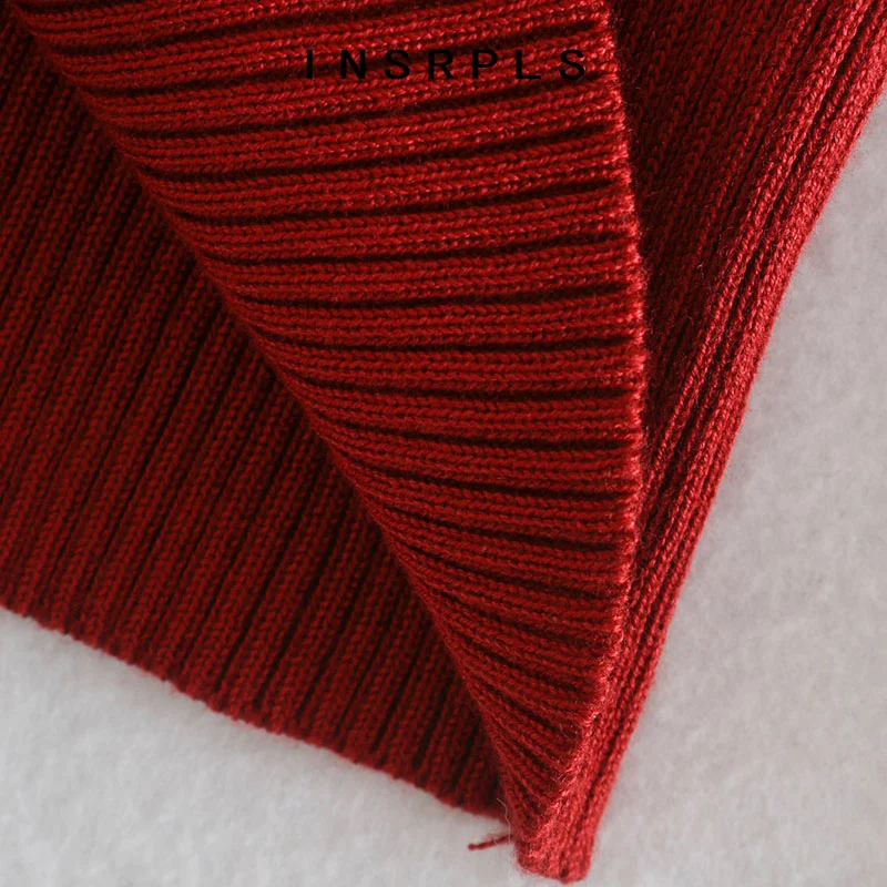 

INSRPLS Women Fashion Stretch Slim Cropped Knitted Sweater Vintage Square Collar Long Sleeve Female Pullovers Chic Tops