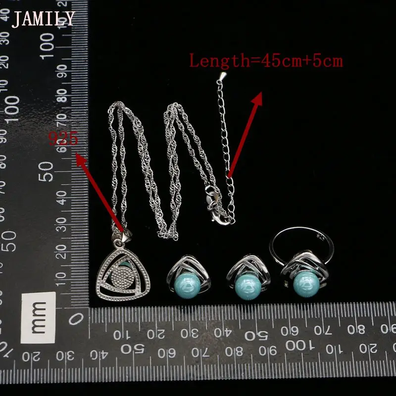 Простые жемчужные Ювелирные наборы синие бусы кулон кольцо ожерелье