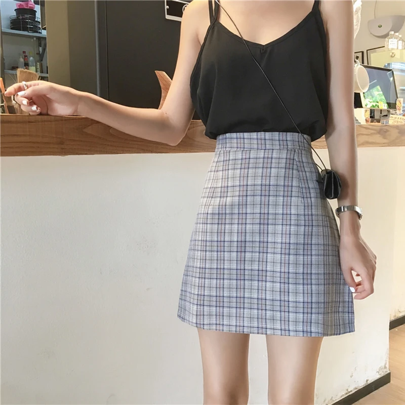 

New Vintage Plaid Skirts Women High Waist Mini Pencil Skirts Sexy Office Casual Ladies Short Skirt Sweet Plaid Mini Women Skirt
