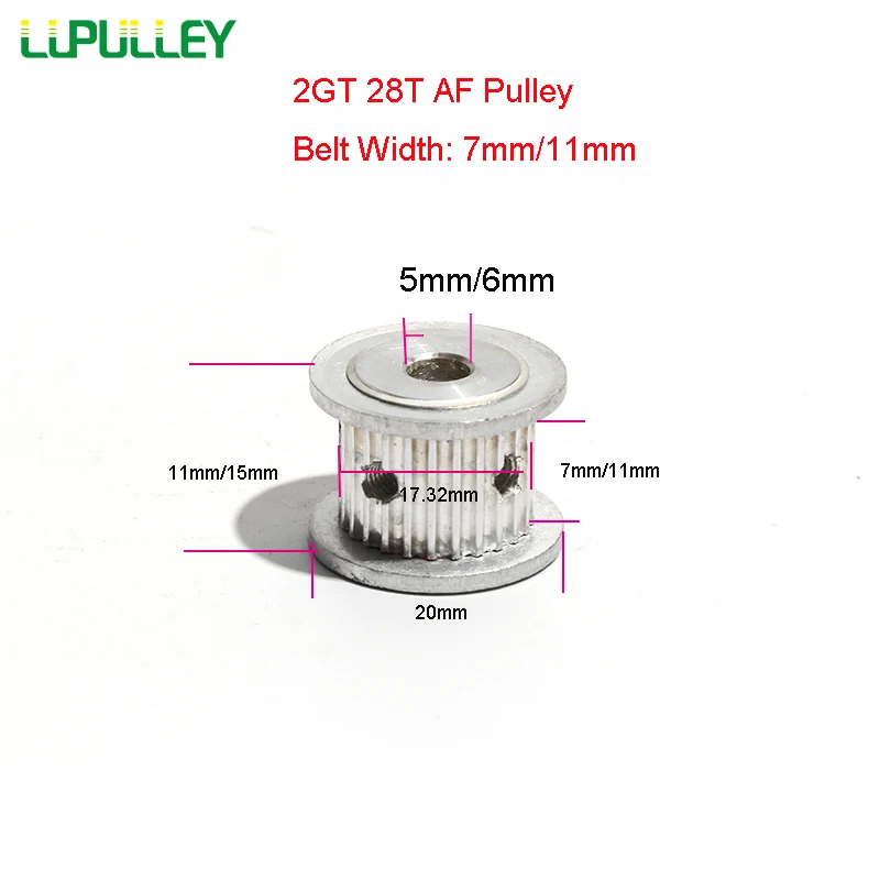 2GT 28Teeth Timing Pulley For Drive Belt Width 7mm/11mm With Inner Bore 5/6mm GT2 Aluminium Gear Wheel DIY Project | Обустройство