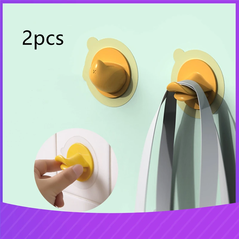 

2Pcs Creative Little Yellow Duck Cartoon Hooks Bathroom Decoration Free Punch Door Behind The Multifunctional Bedroom Coat Hooks