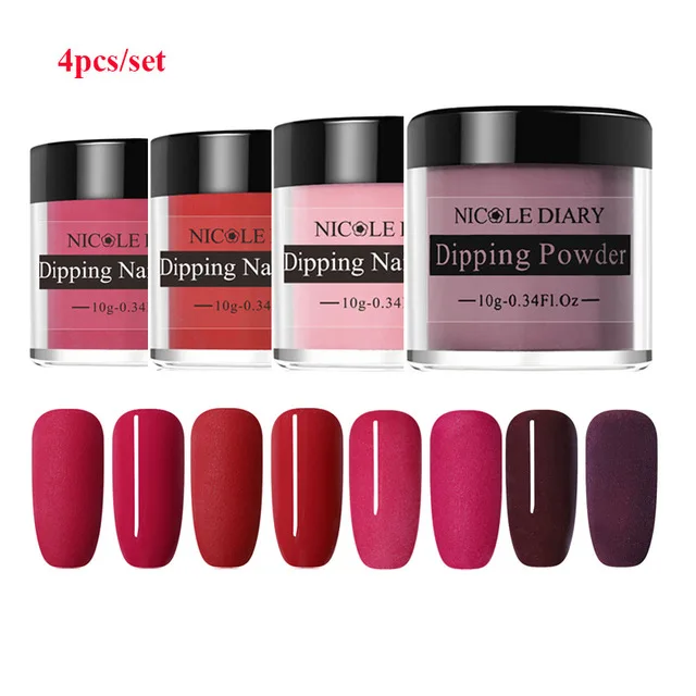 Red series three 4pc Николь дневник цвет окунания ногтей порошок DIY Черный Серебряный Красный Фиолетовый серии Dip ногтей порошок дизайн ногтей без лампы лечения - Цвет: Red series three 4pc