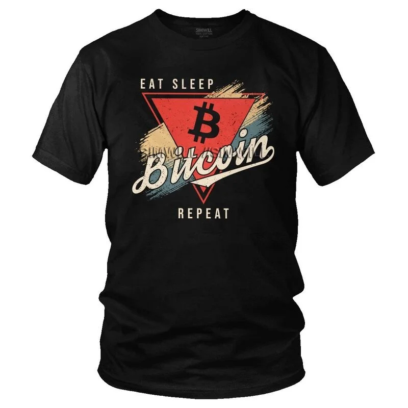 

Мужская хлопковая футболка с принтом, Винтажная футболка с надписью «Eat Sleep Bitcoin», с коротким рукавом, футболка BTC, с принтом криптовалюты, бло...