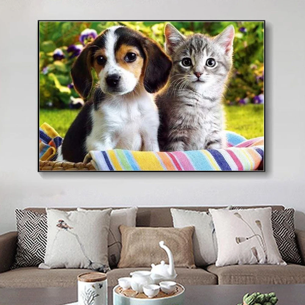 

5D Diamond Embroidery Full Drill Round Cat Dog DIY Diamond Painting Animal Home Decoration Gift